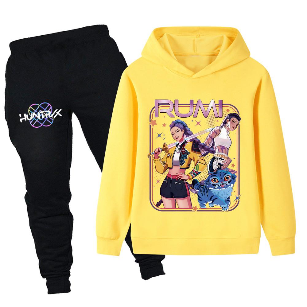 PB1249 Kinder Jungen Mädchen Kpop Mira Zoey Rumi Druck Langarm Kapuzenpullover Hose Hosen Kleidersets