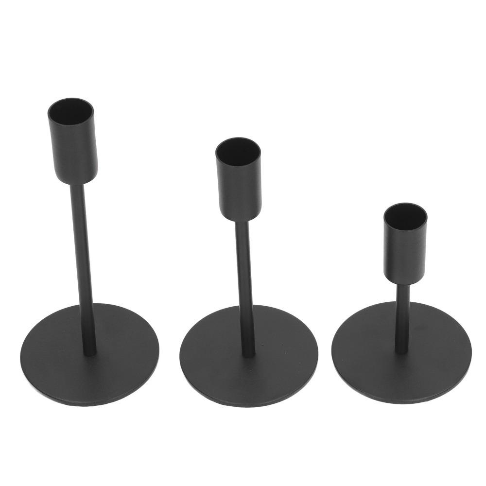 3pcs Black Metal Taper Candle Holders 3 Heights Round Base Candle Holders  Home Decor