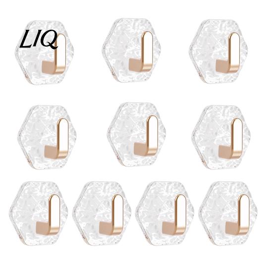 Home Organization Hooks Acrylic Adhesive Hooks, Hexagonal Wave Shape, No Drilling Easy Hexagon Installation Hook, Modern Style Clear for Bathroom