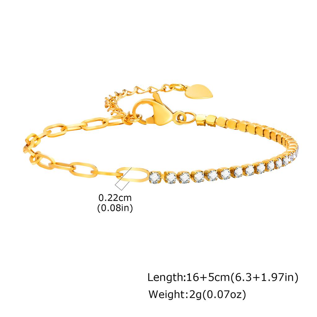 Fashion Elegant Zircon Charm Bracelet for Women Minimalist Heart Gold Color Thin Link Chain Bracelet Stainless Steel Jewelry Set
