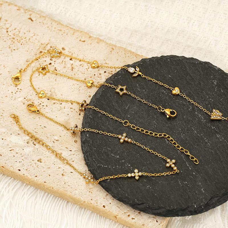 Trade Light Luxury High-End Stainless Steel Bracelet Women'S Zircon Personalized Love Butterfly Gold-Plated Jewelry