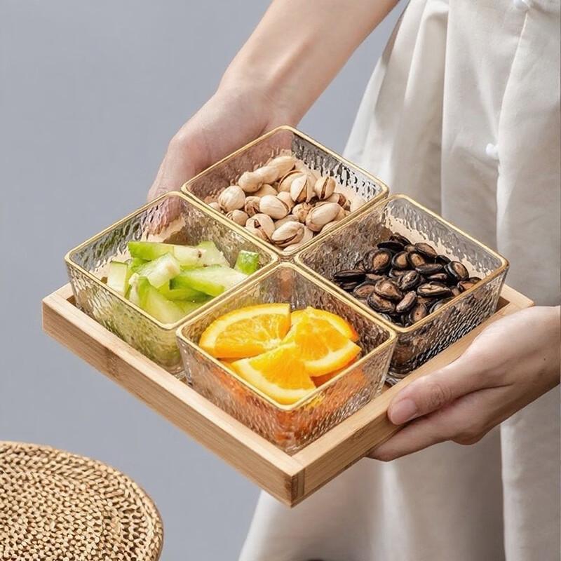Divided Acrylic Snack and Fruit Tray with Wood Base