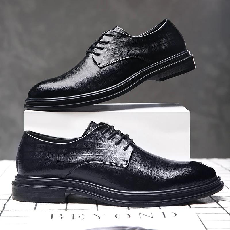 Casual Men Shoes Fashion Brogue Patent Leather Shoe Man Lace Up Oxford Dress Shoes Elevator Formal Wedding Shoes Men