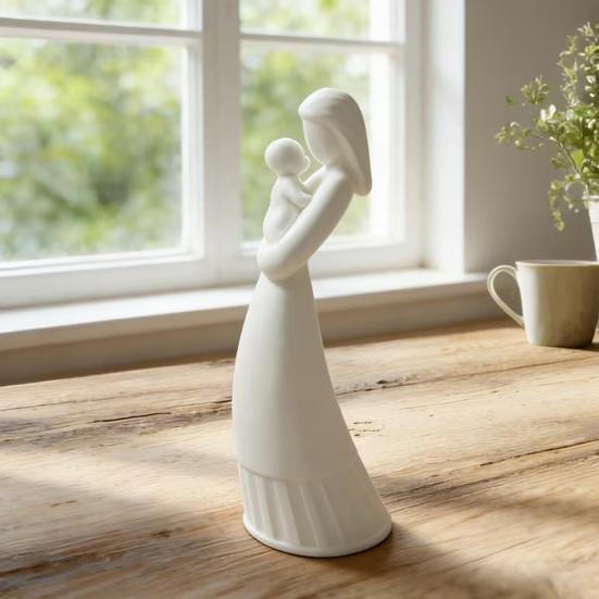 yangyizhi 3D Printed Mother and Child Sculpture, Matte White Abstract Embrace Statue with Anti-Tipping Base, Minimalist Home Decor for Living