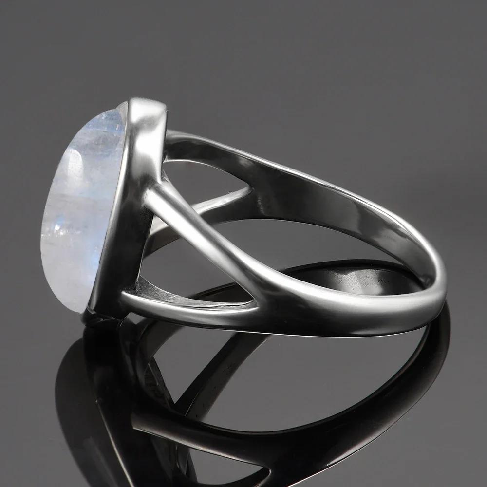 S925 Silver Ring Natural Moonstone Jewelry Rings Gemstone Vintage Jewelry for Women Men Girls Gift Luxury