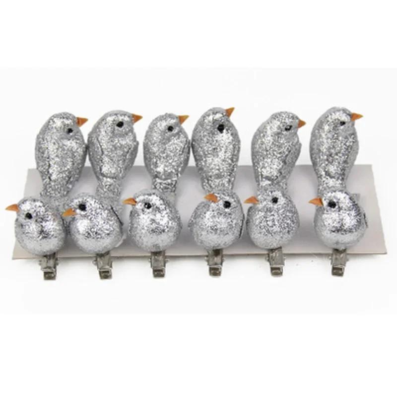 

12Pcs/set Lovely Foam Simulation Bird Garden Creative Decoration Household Lawn Branch Mini Animal Decorations Festival Gift серебряный