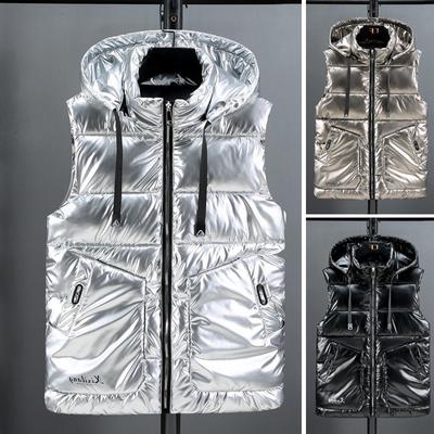 Men's Winter Autumn Fashion Down Coat Hoodies Windproof Jacket Reflective Comfortable Silver Sleeveless Jacket Streetwear Thick Foldable Vest For Men