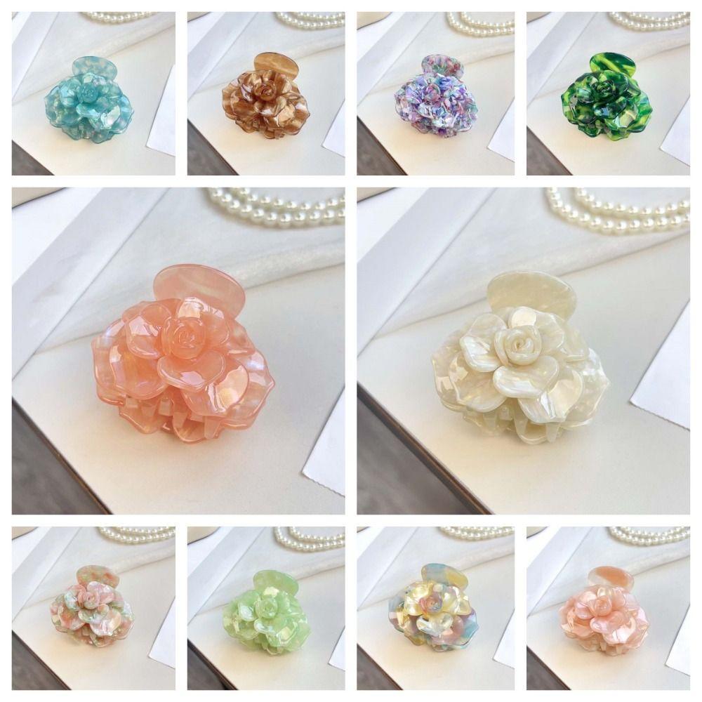 Elegant Flower Shark Clip Gradient Color Acetic Acid Hair Claw Camellia Hair Claw  Daily