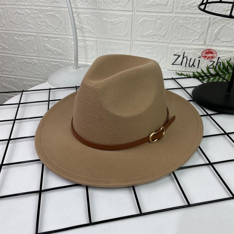 French Top Hat Men's Autumn and Winter Big Edge Hat Back Edge Felt Hat Panama Flat Edge Jazz Hat British Hat Wool Hat