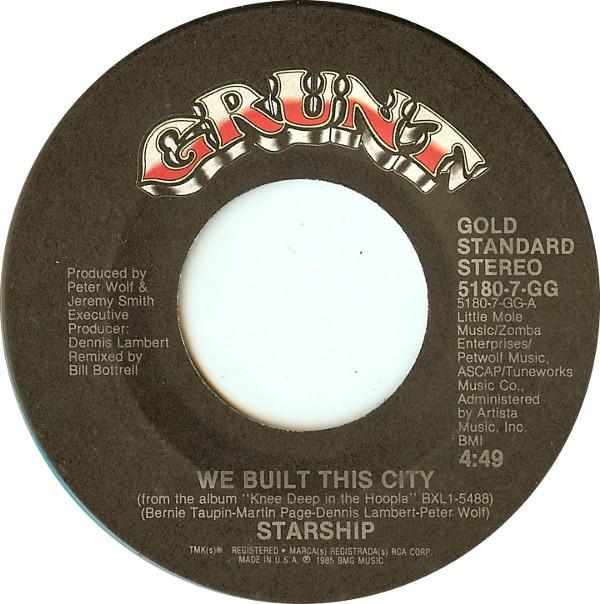 

7inch Record STARSHIP We Built This City Sara 51807GG GRUNT 1986 US Rock Used