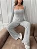 2024 Women's Solid Color Rib-Knit Lounge Set: Long-Sleeve Top & Pants