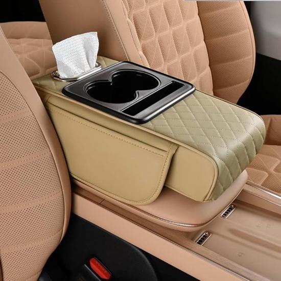 Car Armrest Cushion,5-In-1 Center Console Cover With 2 Storage Bags Cup Holder, Tissue Box Slot, Phone Slot For Sedans, Car Accessories Interior