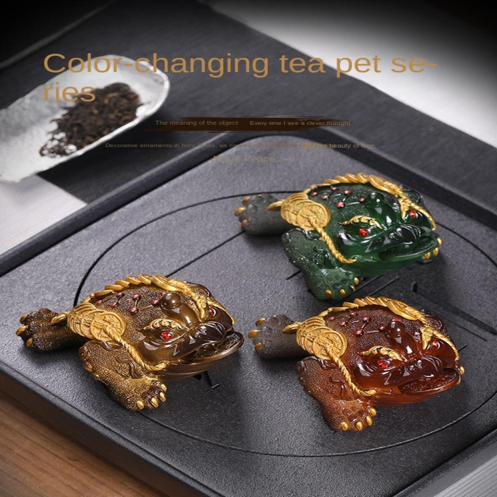 Resin Color Changing Tea Pet Gold Raise Golden Toad Cute Lucky Water Tea Pet  Tea Table Decoration