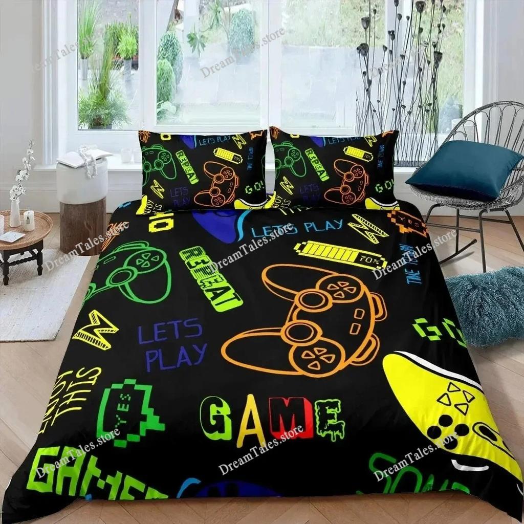 Gaming Bed Duvet Cover Set Twin,Gamer Bedding Sets for Boys Kids,Game King Size Duvet Cover Set Microfiber Game Bed Set