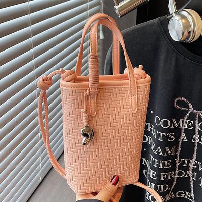 Niche Simple Woven Shoulder Commuter Mobile Phone Bag Women's 2025 Summer New Fashion Messenger Small Square Bag