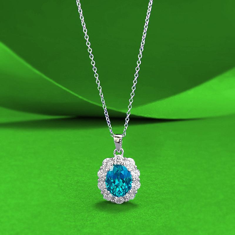 Zhu Zhi Fan Серебряное Ожерелье S925 с Овальным Параиба - Универсальное Вечернее Модное Украшение S925 Silver