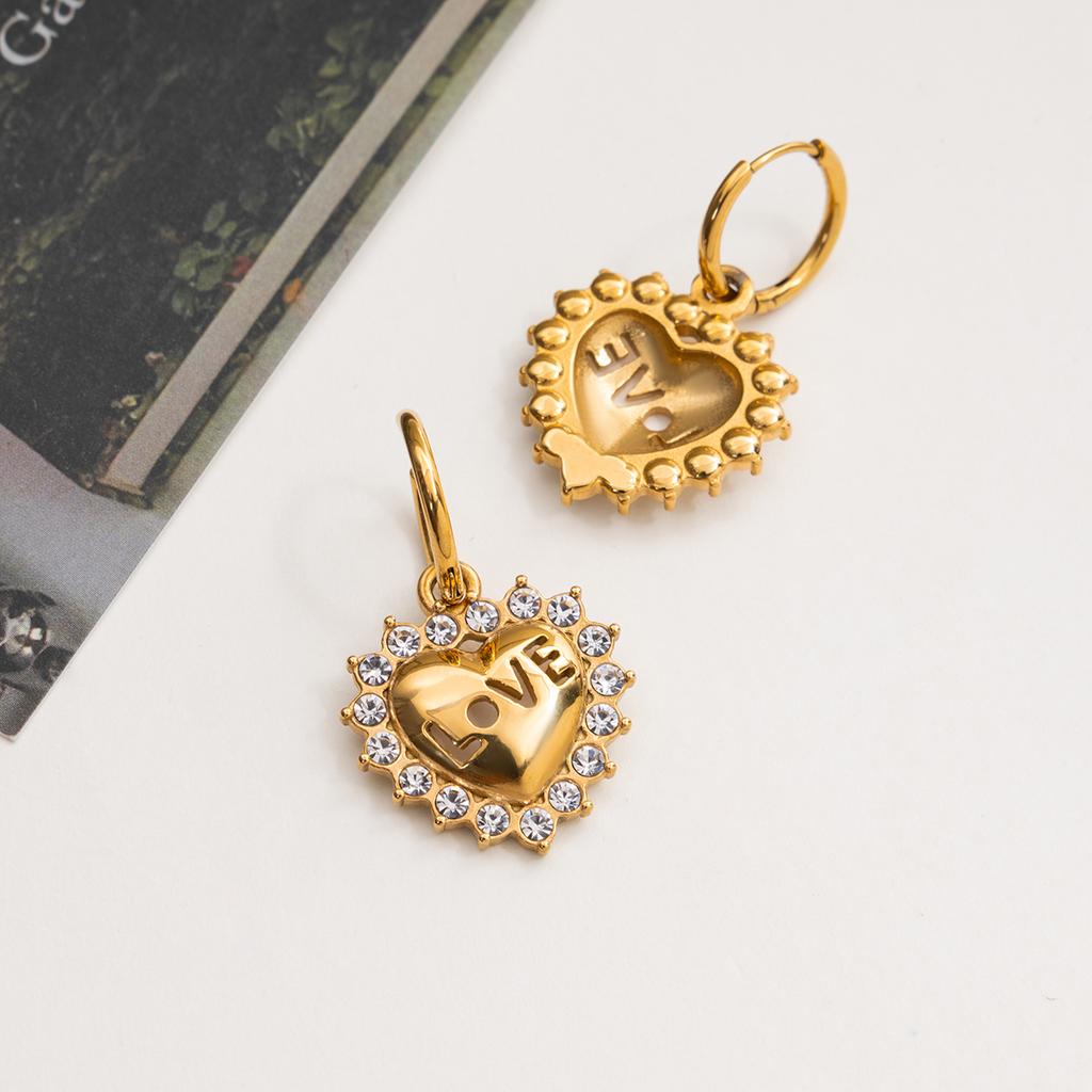 Youthway Fashion Stainless Steel Rhinestone Hollow Love Heart Pendant Earrings For Women Daily Accessory Jewelry