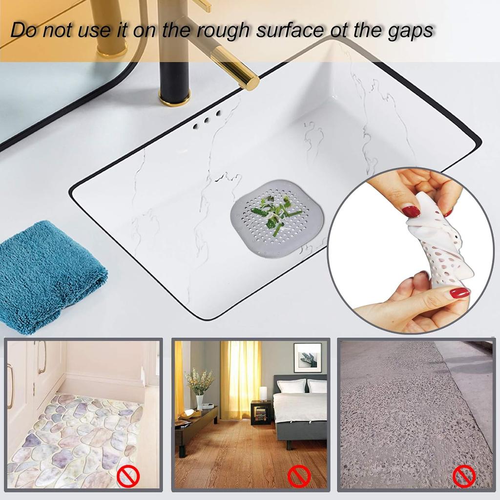 Hair Drain Catcher,Square Drain Cover for Shower Silicone Hair Stopper with Suction Cup,Easy To Install Suit for Bathroom,Bathtub,Kitchen 2 Pack