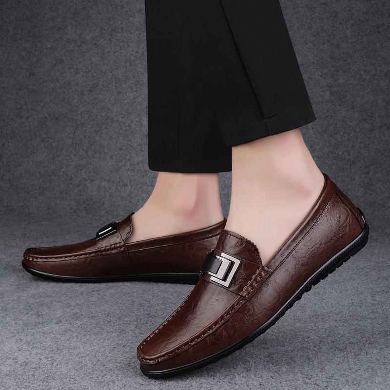 Fashion New Men's Flats Genuine Leathe Men All-match Casual Shoes High Quality Mens Comfortable Loafers Mens Slip On Walking Footwear