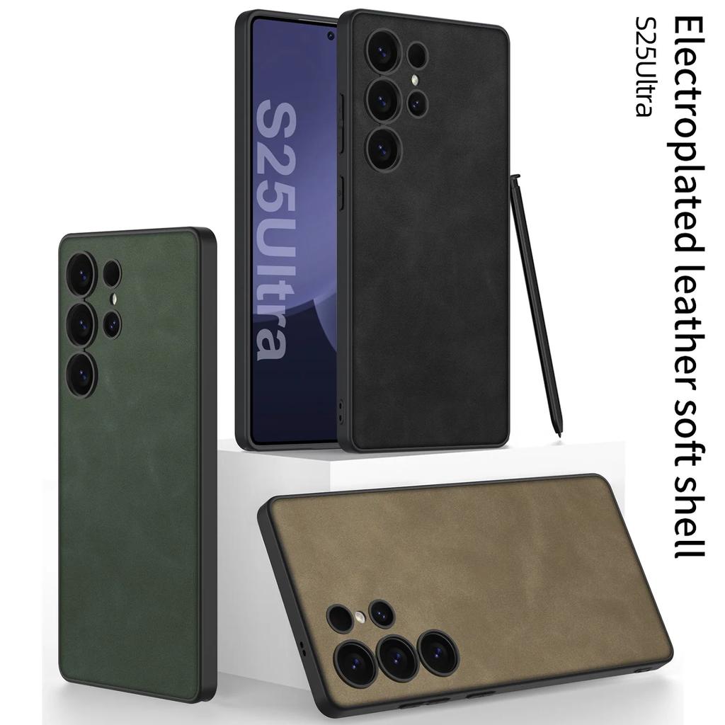 Luxus Leder Telefon Fall S24Ultra S25Ultra Stoßfest Abdeckung Für Samsung Galaxy S23 S24 S25 Ultra Nubuk Leder Schutzhülle