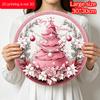 2D Flat, 1pc Merry Christmas Pink Tree Aluminum Sign - Soft Pink Christmas Tree with Golden Accents, Merry Christmas Farmhouse Front Door Wreath