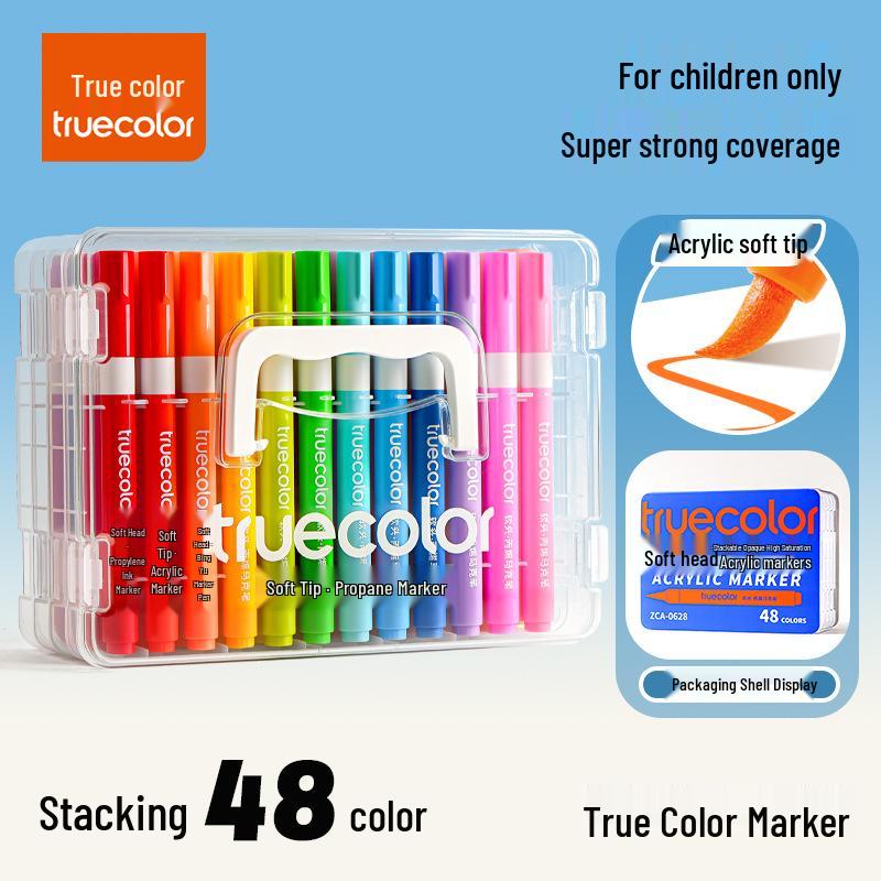 Washable Soft-Tip Acrylic Markers – Blendable, Non-Bleeding, Perfect for Student Art & Painting, Includes Paint Brushes.