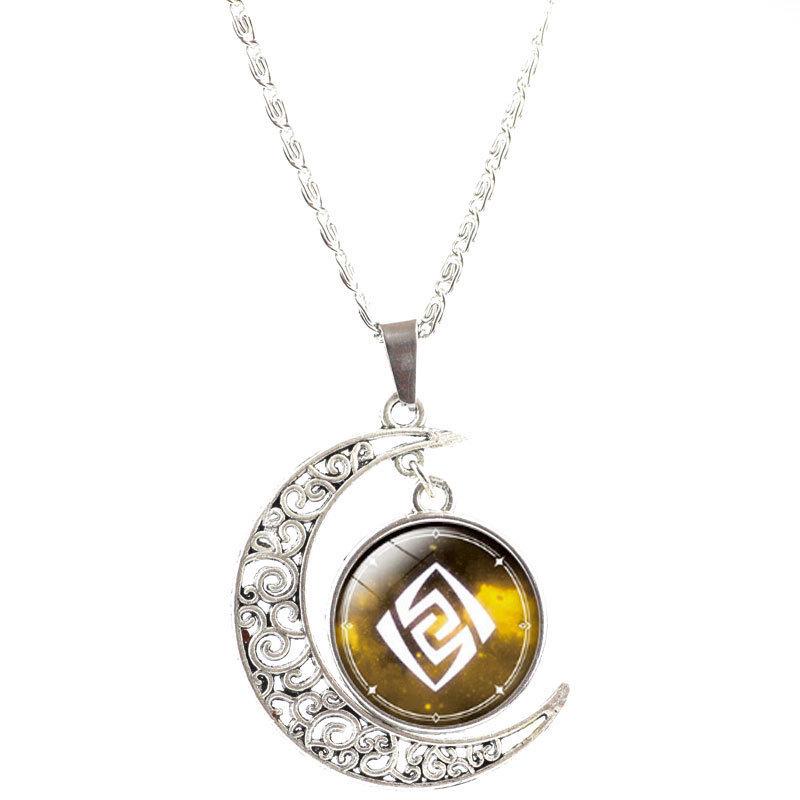 Genshin Impact God's Eye Moon Pendant Necklace - Cartoon Style Gem Accessories