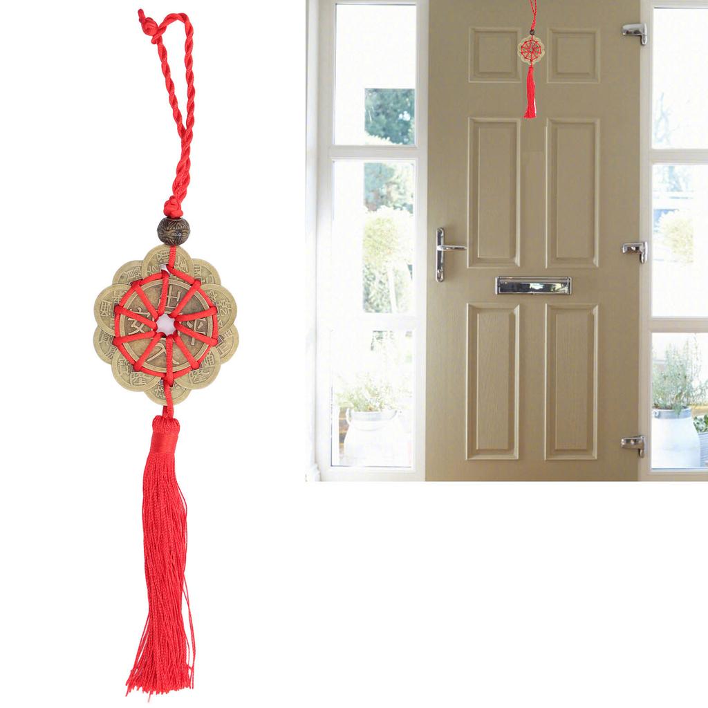 Chinese Feng Shui Fortune Money with Red String Hanging Ornament for Chinese New Yr Decoration