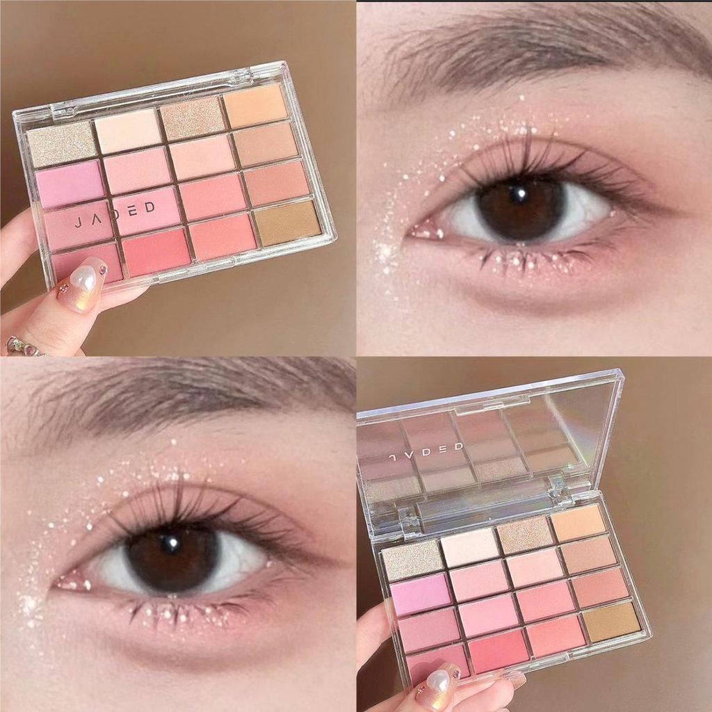 JADED Neon 16-Color Eyeshadow Palette: Korean Light Tones, Low-Saturation, Pseudo-Bare Look, Pearlescent & Matte Options.