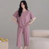 Modal cotton pajamas with chest pads women's summer 1011 simple cool ice silk short-sleeved pants outer wear loungewear set
