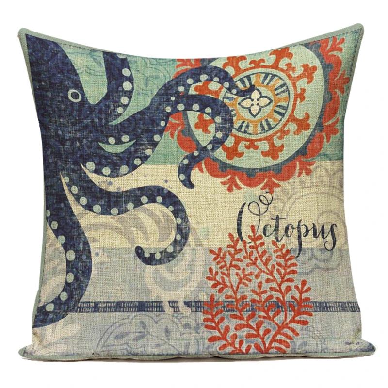 Fashion Nordic Style Marine Biology Conch Crab Octopus Cushion Cover Sea Whale Home Pillow Case Custom Pillows Covers