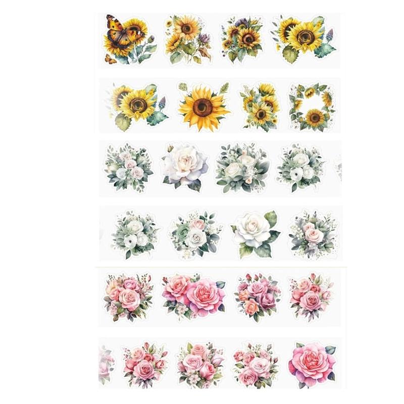 3Rolls Flower Sticker Scrapbooking Decorative Tape Aesthetic Masking Tape for Scrapbooking Journal Photo Album Notebook