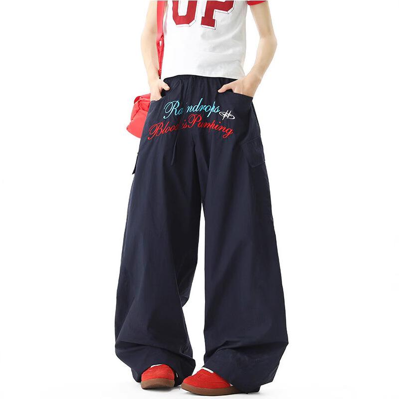 

Ретро Вышивка Рабочая одежда, Брюки Парашютисты, Женские Свободного Кроя, Спортивный Кэжуал, Уличные Танцы, Брюки Широкие S темно-синий