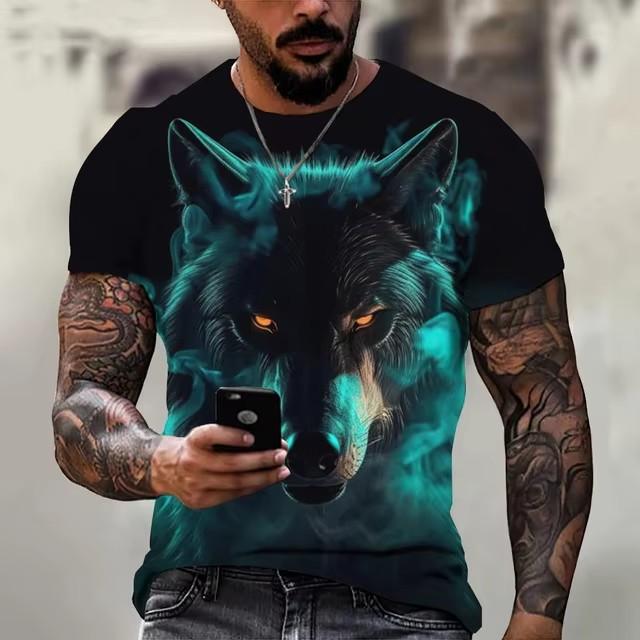 Tiger Fighting Animal Beast Fierce Lion Leopard Printed 3D T-shirt for Men Short Sleeve