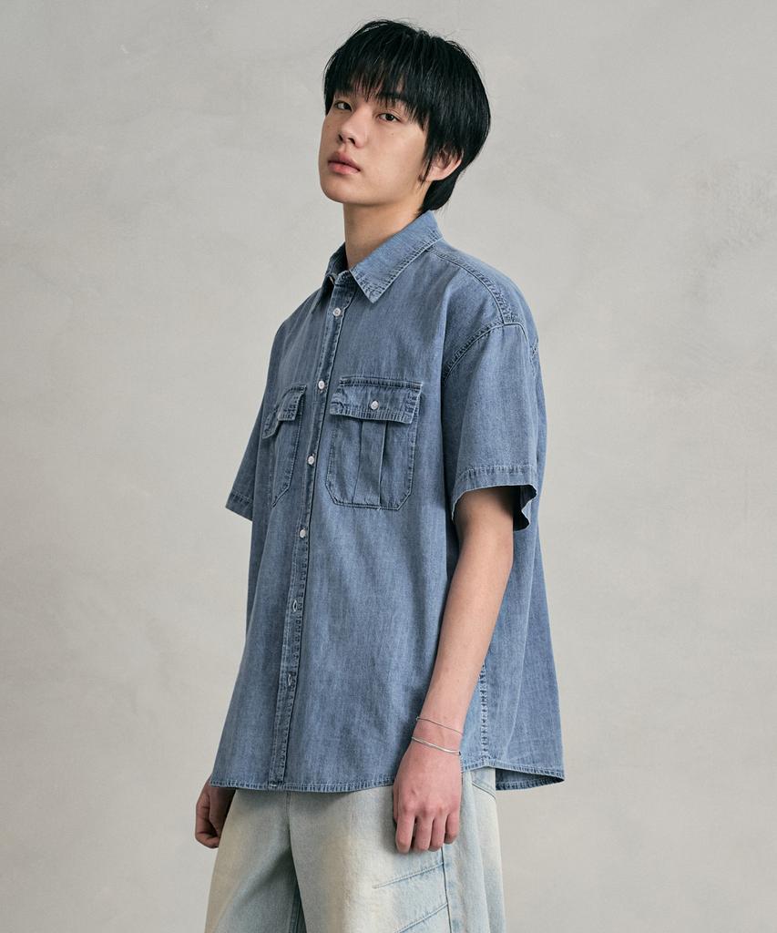 DECET Denim Work Short Shirts Dcsh010Lightblue