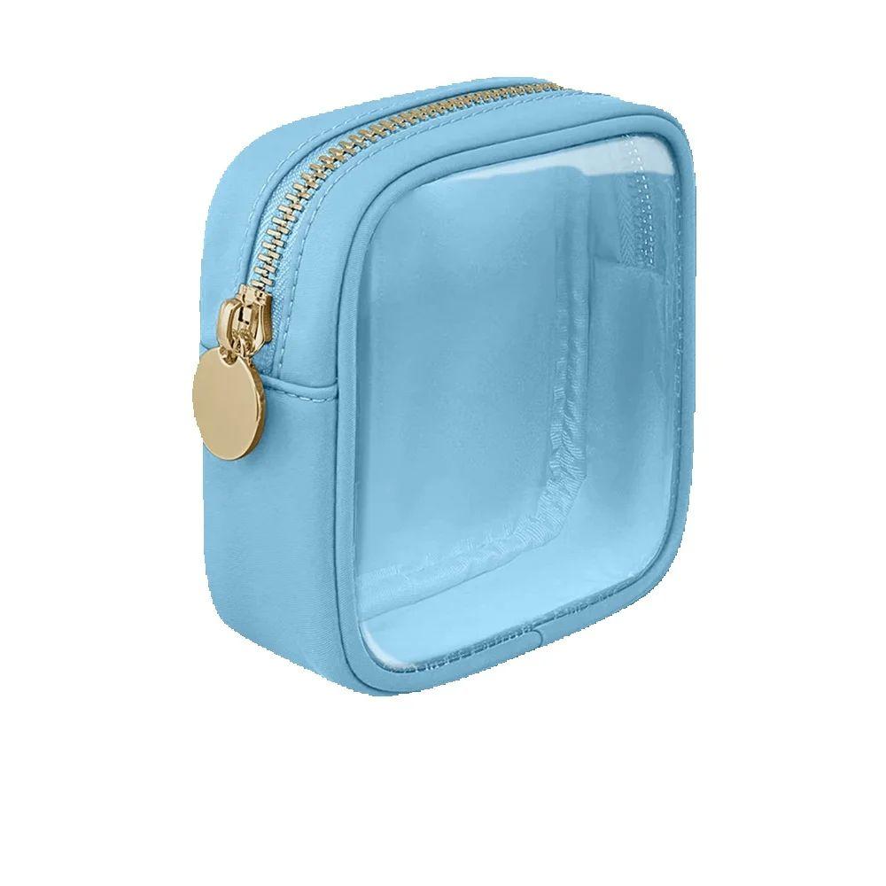 

Preppy Cosmetic Clutch - Transparent Nylon Travel Toiletry Case, Slim Zipper Pouch for Purse, Cute Makeup Brush Case for Women синий