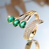 Charm Female White Green Crytal Adjustable Open Ring Gold Silver Color Cute Gift Wedding  For Women