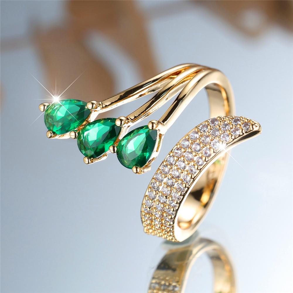 Charm Female White Green Crytal Adjustable Open Ring Gold Silver Color Cute Gift Wedding  For Women