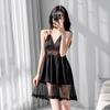 Summer with chest pad V-neck suspender ice and snow silk nightdress sexy pure desire wind lace perspective backless short skirt pajamas women