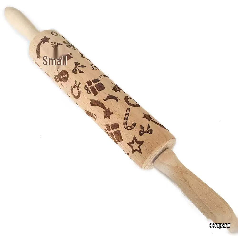 Laser Engraved Christmas Reindeer Wood Rolling Pin for Cookies
