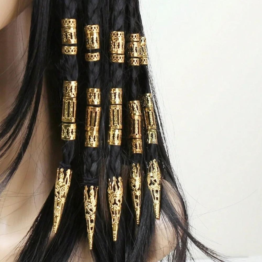 50pcs Dread Locks Hollow Out Hair Ring Metal Cuff Clips Hair Braid Tubes  Hair Jewelry