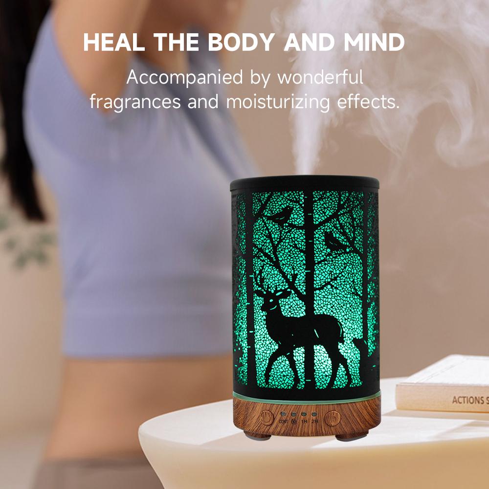 Iron Art Essential Oil Diffuser 100ml Timing Function Ultrasonic Air Humidifier Aroma Diffuser Home Appliance with LED Lights