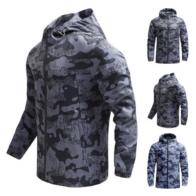 Men's Outdoor Casual Zipper-style Hooded Printed Jacket , Quick-drying Thin Windproof And Waterproof Sports Windbreaker Jacket