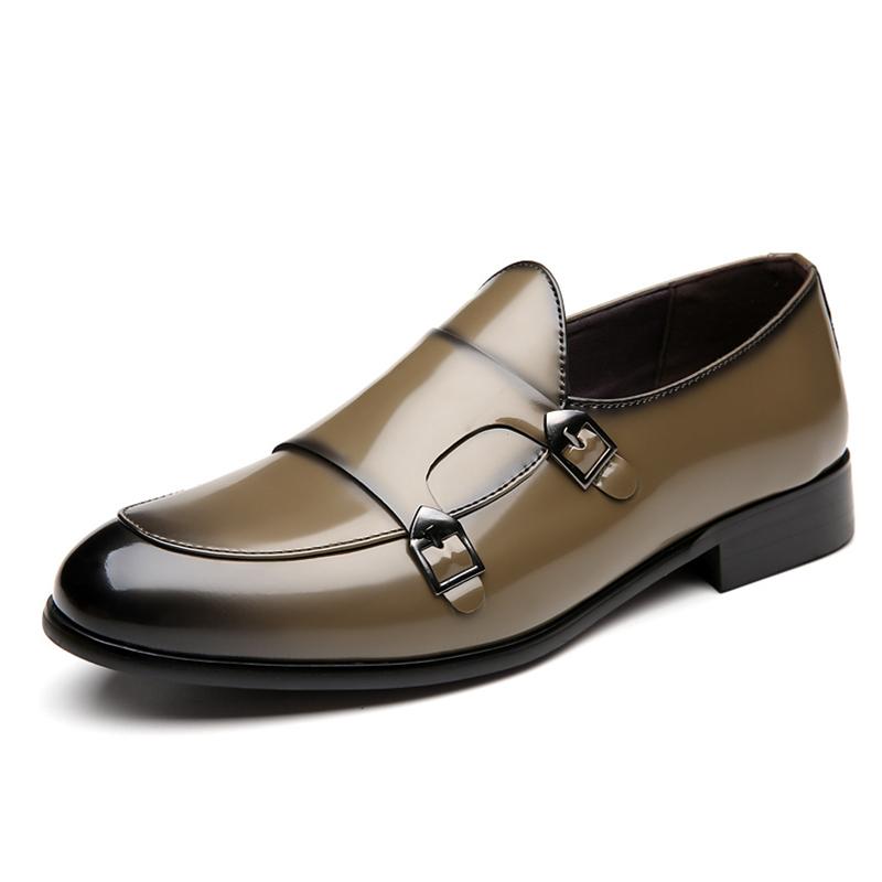 2024 Size 39 To 46 Mens Dress Shoes Patent Leather Double Buckle Monk Strap Men Shoes Snake Print Cap Toe Classic Italian Shoes
