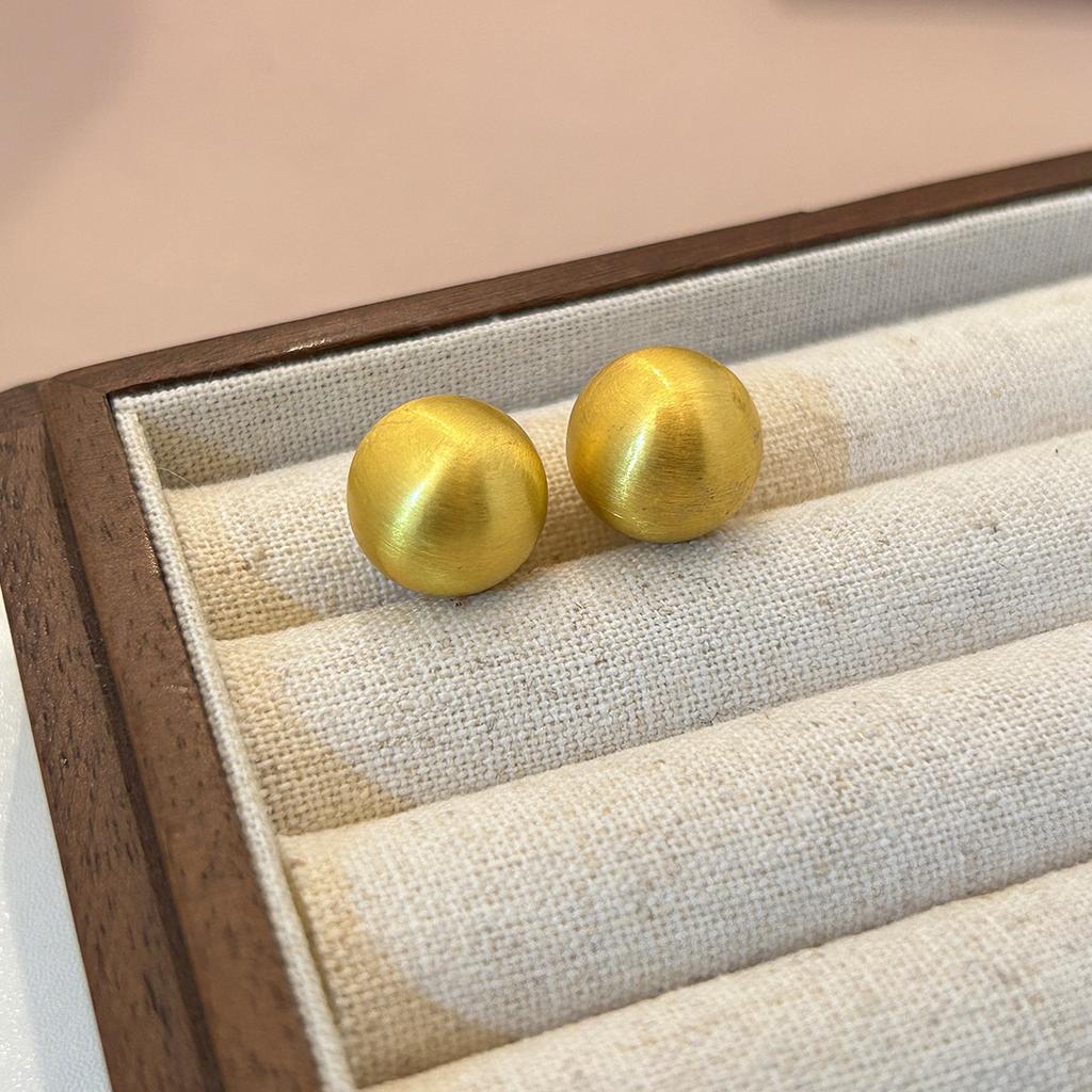 Retro Metal Temperament Earrings Fashion High Sense Matte Brushed Ball Earrings Women