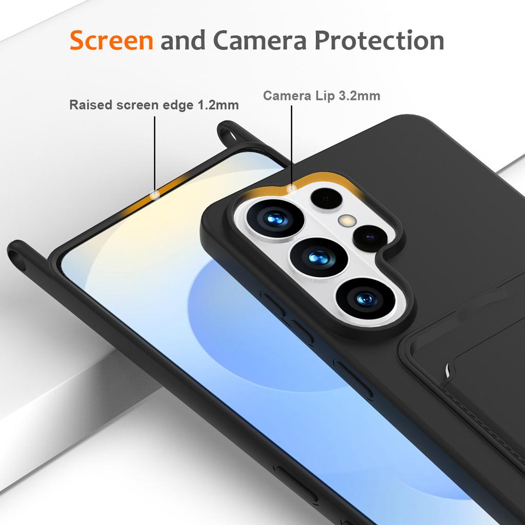 למארז Samsung Galaxy S26 Ultra, כיסוי אחורי לטלפון מסיליקון נוזלי עם מחזיק כרטיסים ורצועת צוואר