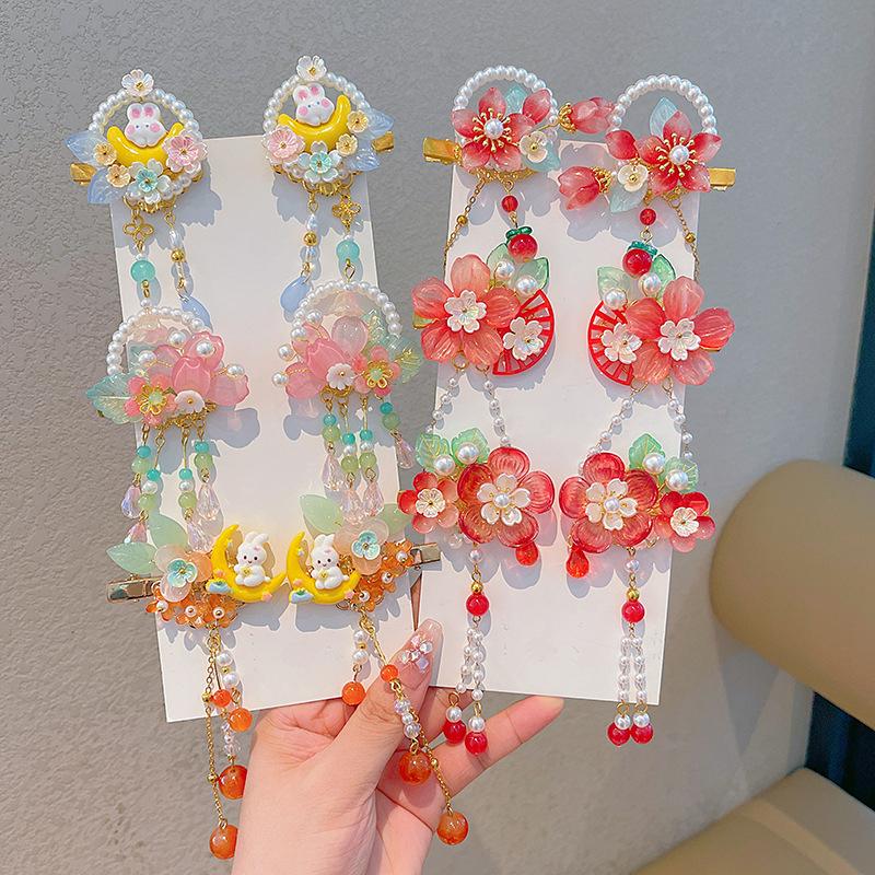 2Pcs Antique Hanfu Super Streamer Children'S Hair Clip Princess Butterfly Edge Clip Hair Accessories Girls On The Clip Head