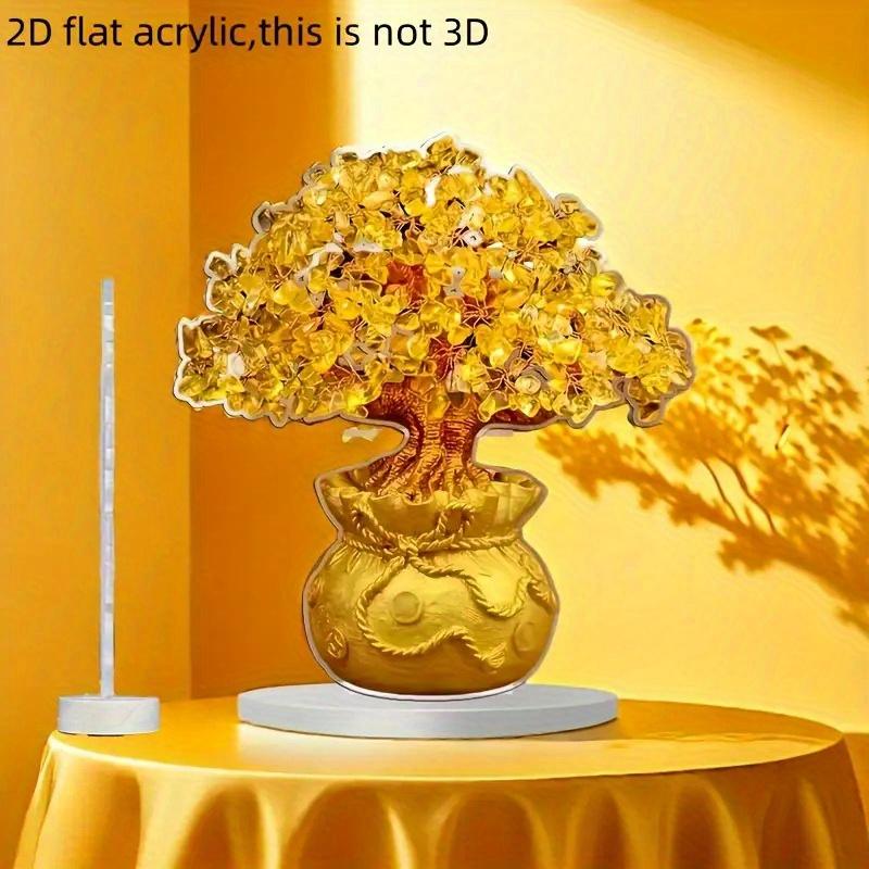 2D Flat Acrylic Printed Money Tree Desktop Decoration, Money Tree Design, Home Decor Plaque Hanging Wall Art Decorative Garden Decoration for Room Doo