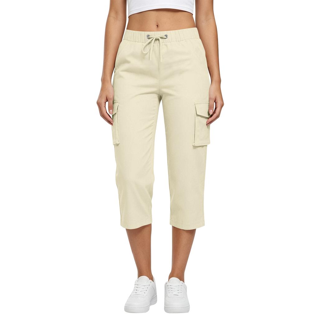 Damen High Waist Cargo Capri-Hose Lässiger Tunnelzugbund Leichter atmungsaktiver Stoff Dehnbare Passform Outdoor Activewear