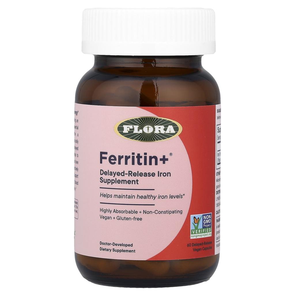 Flora, Ferritin +®, Delayed-Release Veggie Capsules, 60 Capsules (20 mg per Capsule)